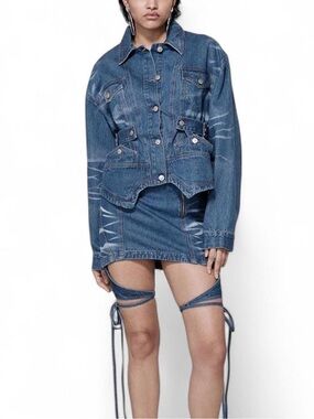 SRVC denim jacket and mini skirt set
